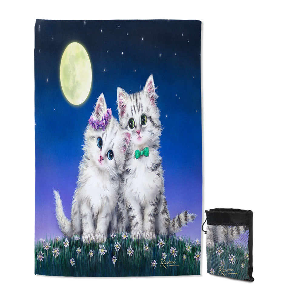 Adorable Cats Art Moon Romance Grey Kittens Thin Beach Towels