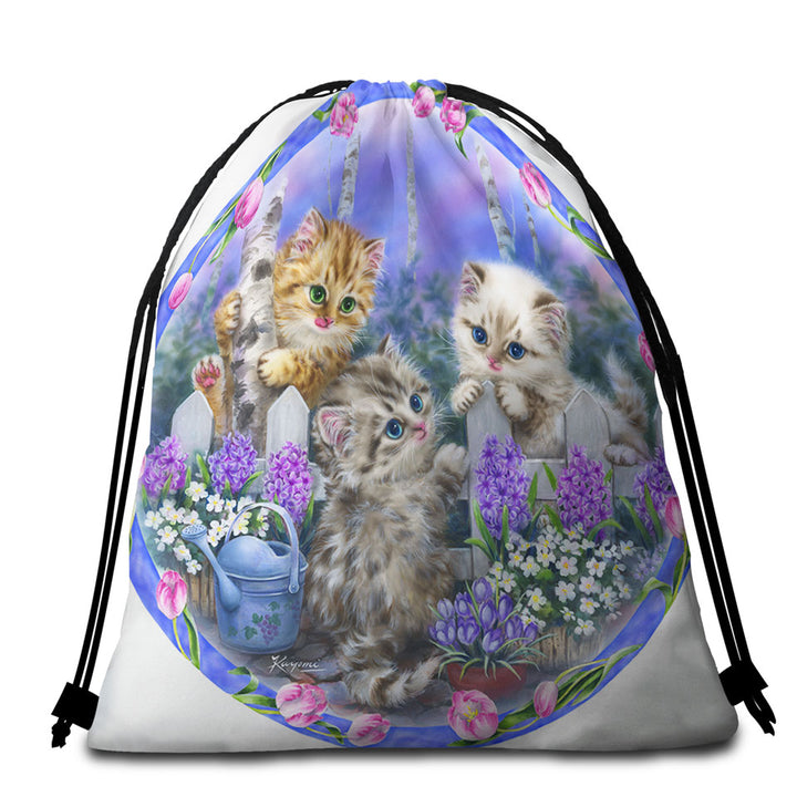 Adorable Cats Drawing Flowers and Kitten Garden Beach Towel Pack
