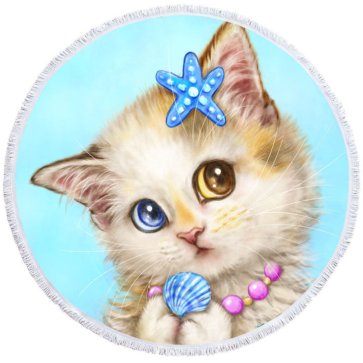 Adorable Cats Drawings Seashells Girly Kitten Best Beach Towels