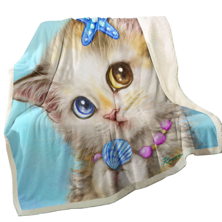 Adorable Cats Drawings Seashells Girly Kitten Couch Throws