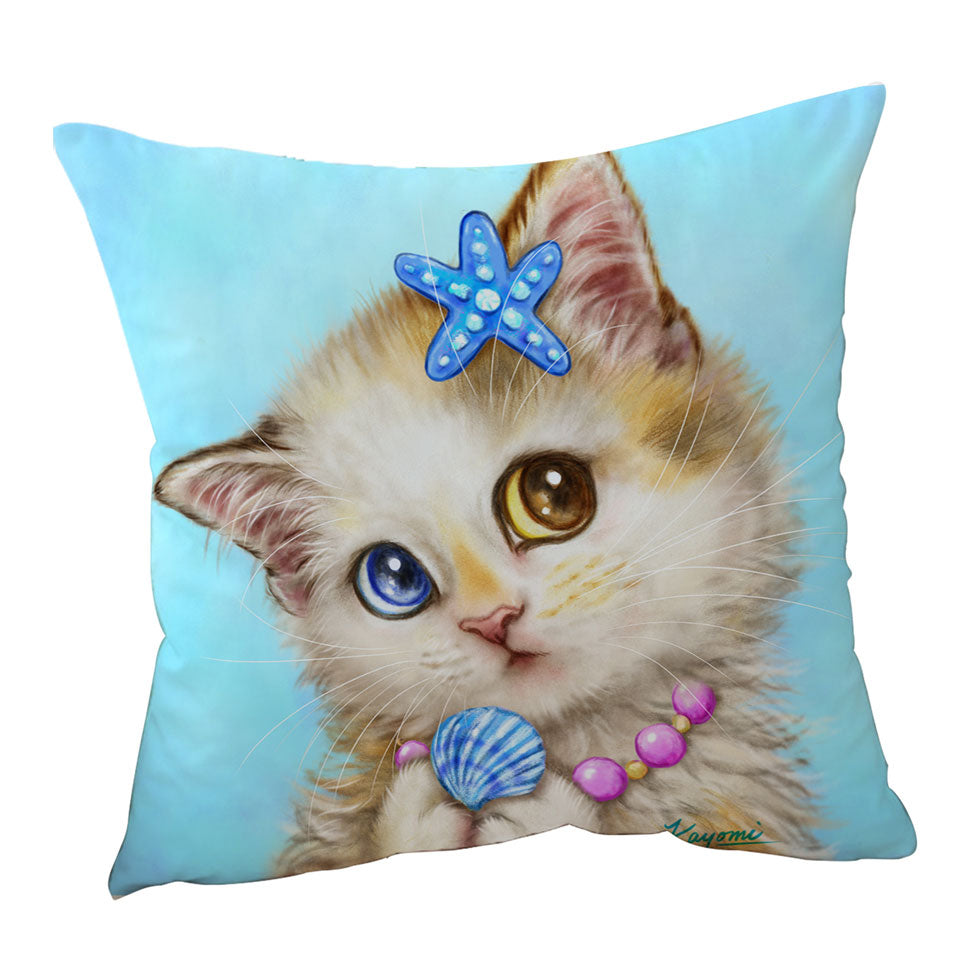 Adorable Cats Drawings Seashells Girly Kitten Cushions