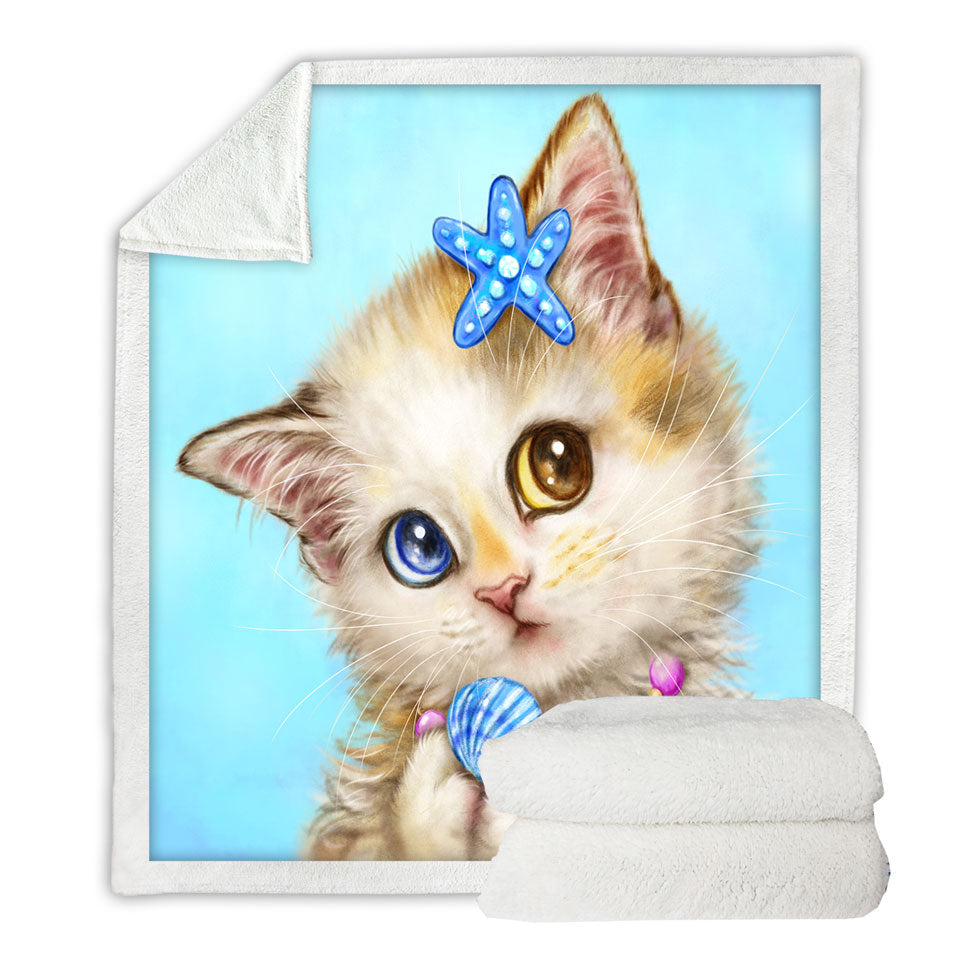 Adorable Cats Drawings Seashells Girly Kitten Fleece Blankets