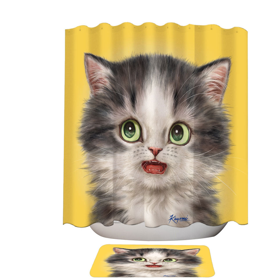 Adorable Cats Scared Grey Kitten Shower Curtains