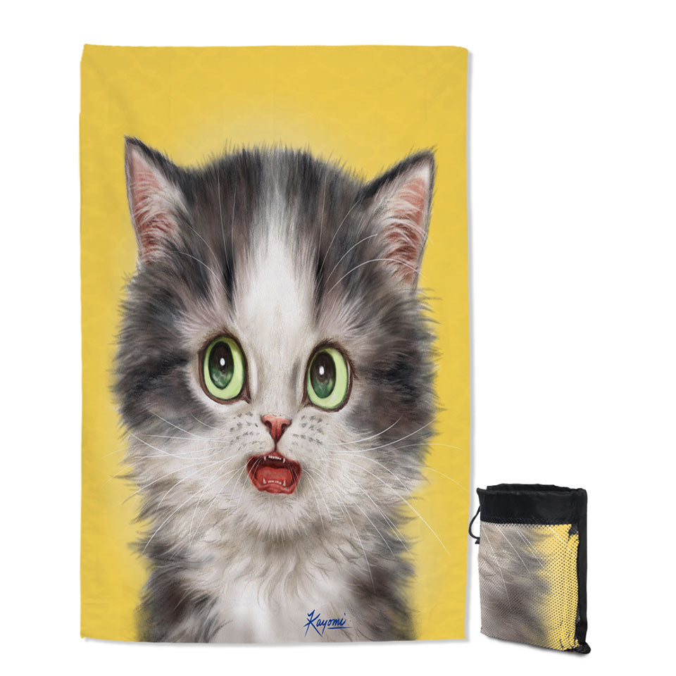 Adorable Cats Scared Grey Kitten Travel Beach Towel