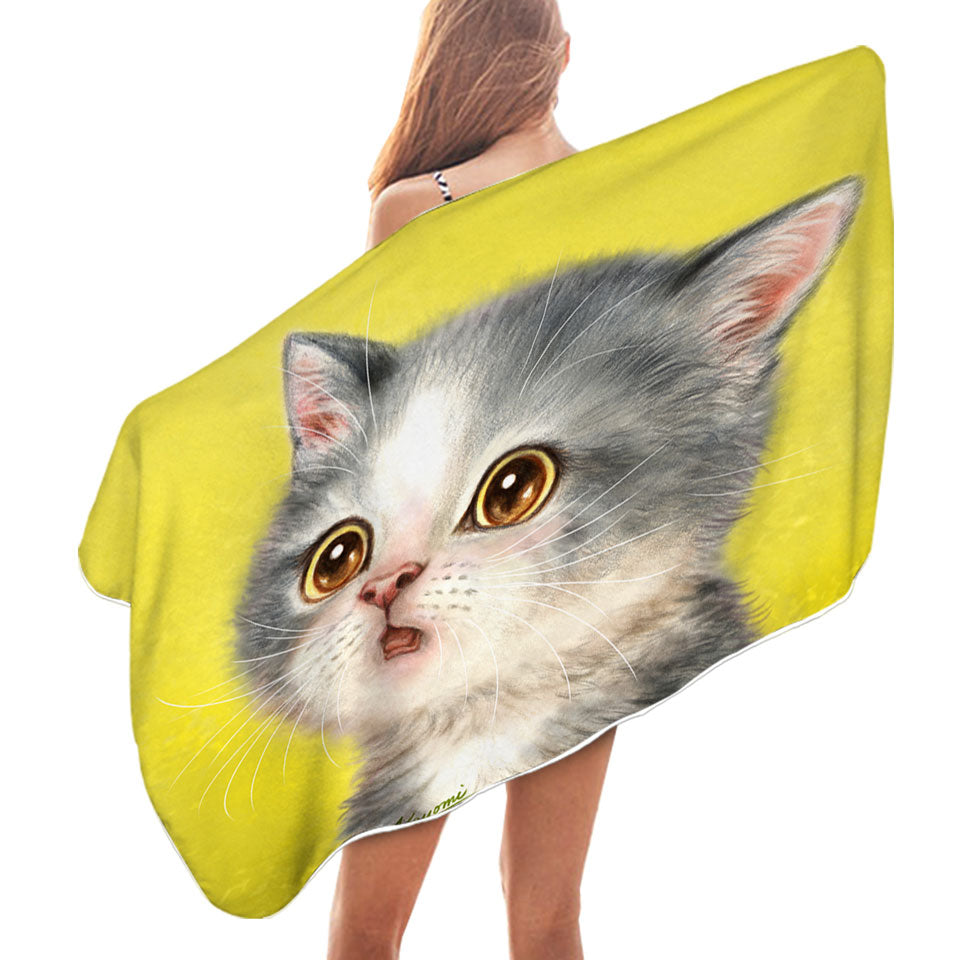 Adorable Childrens Pool Towels Staring Grey Kitty Cat