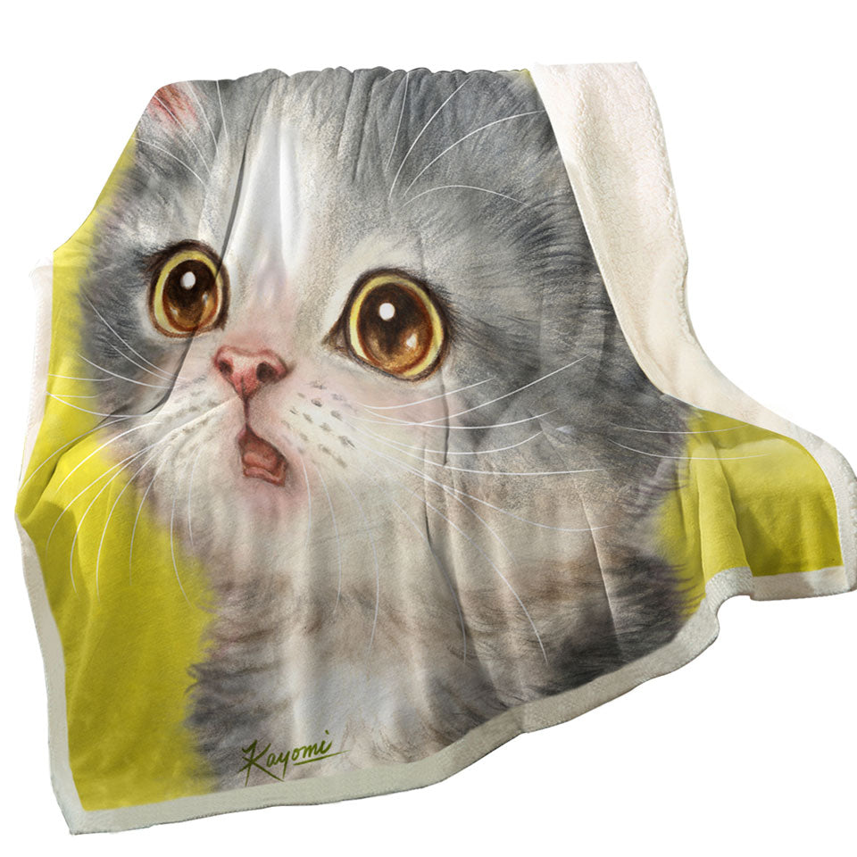 Adorable Childrens Throws Staring Grey Kitty Cat