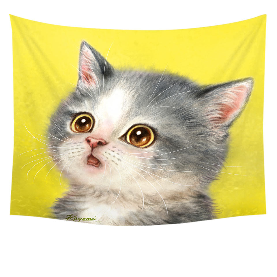 Adorable Childrens Wall Decor Staring Grey Kitty Cat