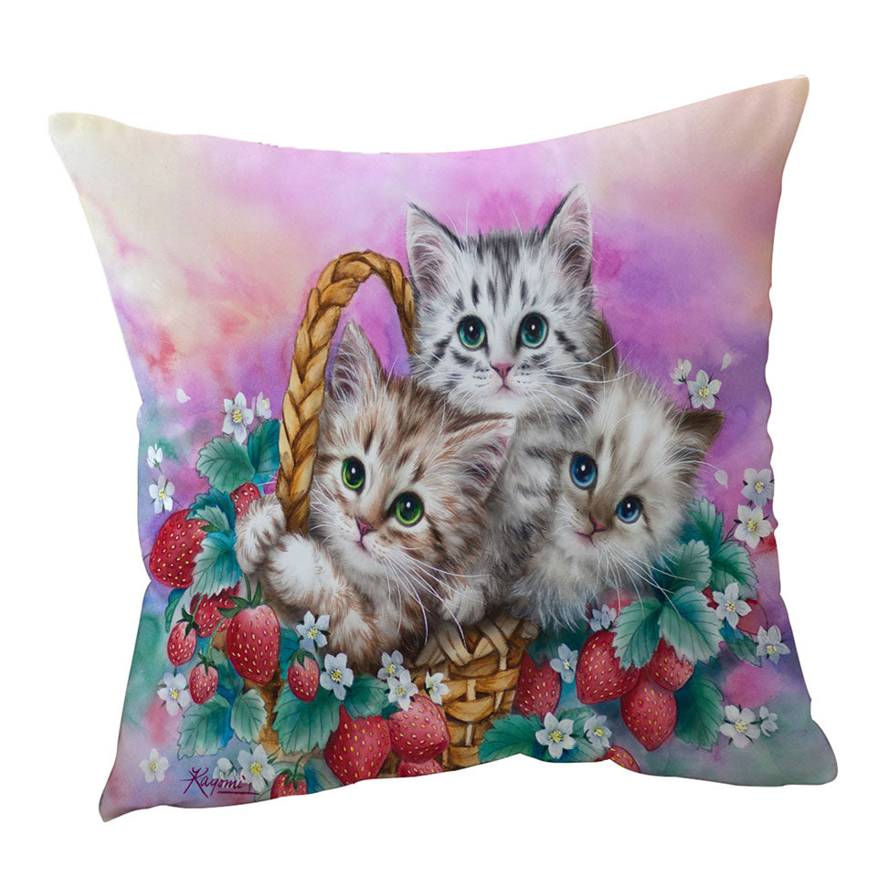 Adorable Cushion Covers Strawberry Basket with Kittens
