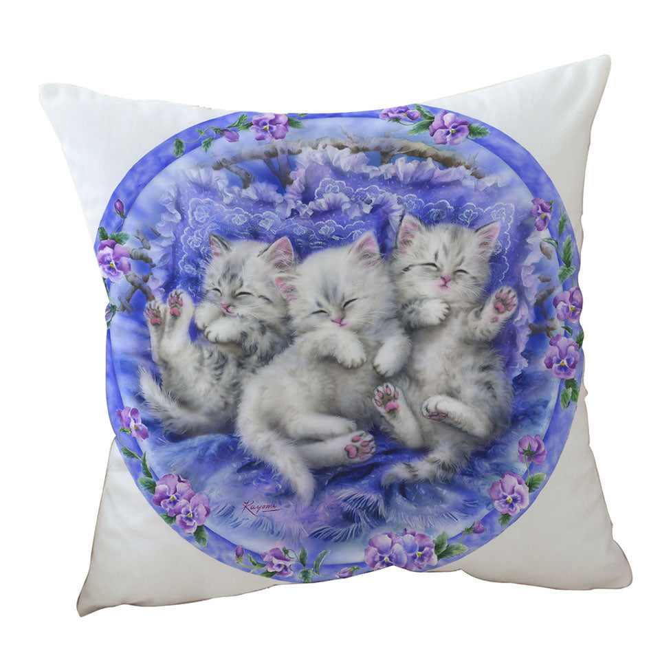 Adorable Cute Three White Kittens on Purple Throw Pillow
