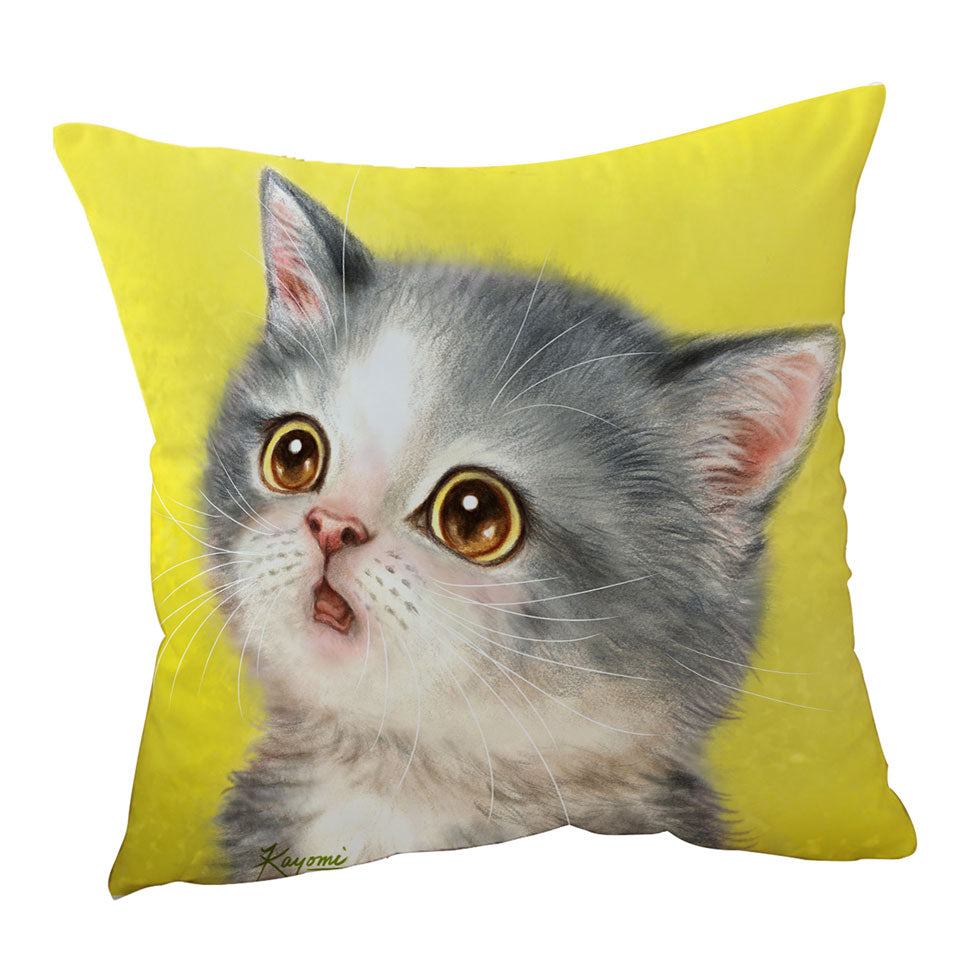 Adorable Decorative Pillows Staring Grey Kitty Cat