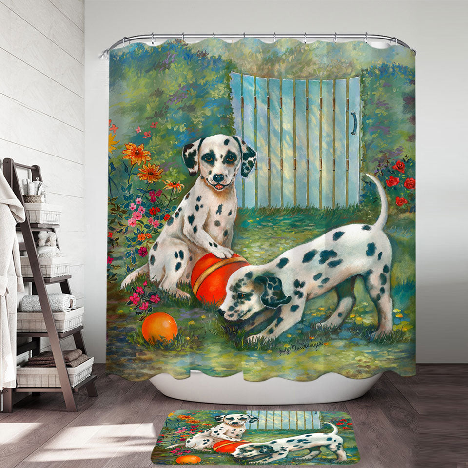 Adorable Dogs Art Cute Dalmatians Shower Curtain