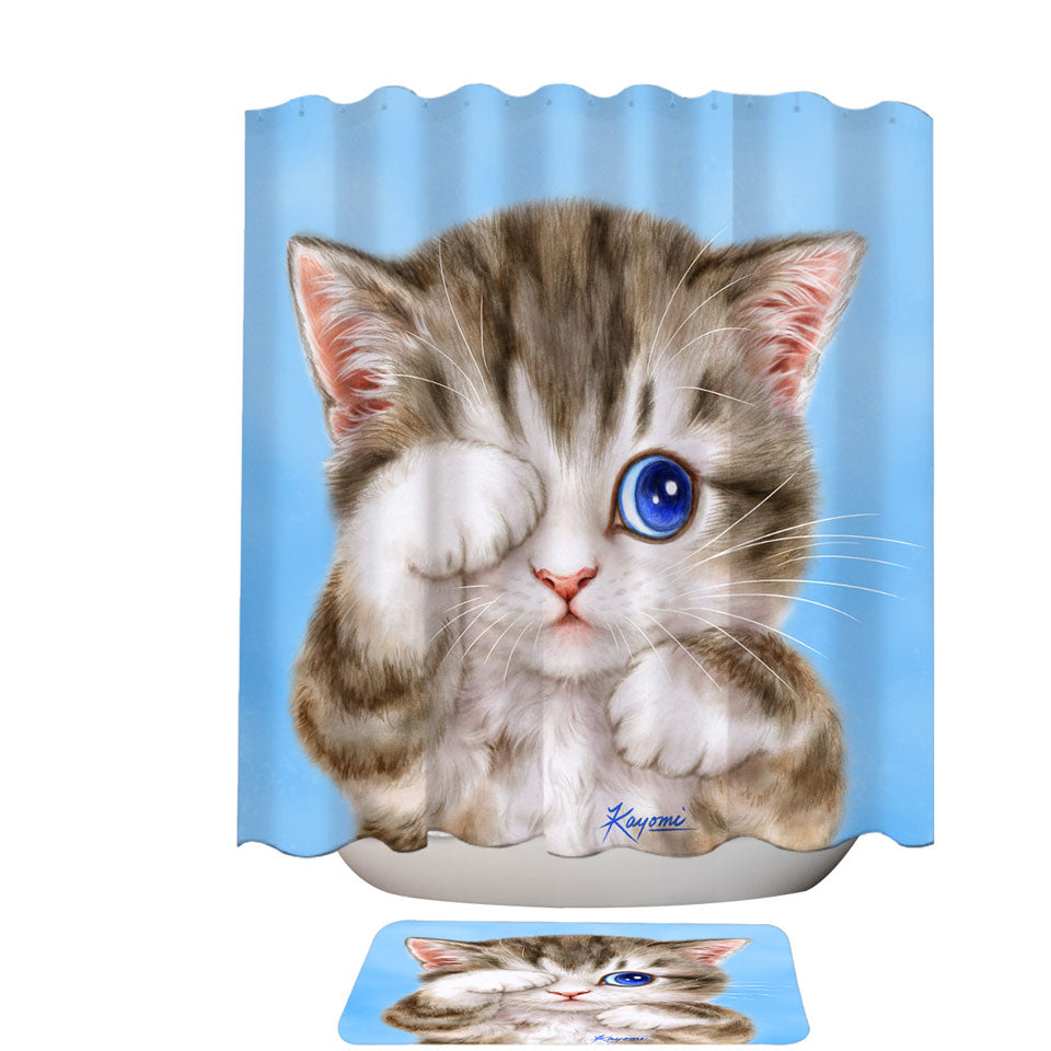 Adorable Fabric Shower Curtains Baby Blue Eyes Kitty Cat