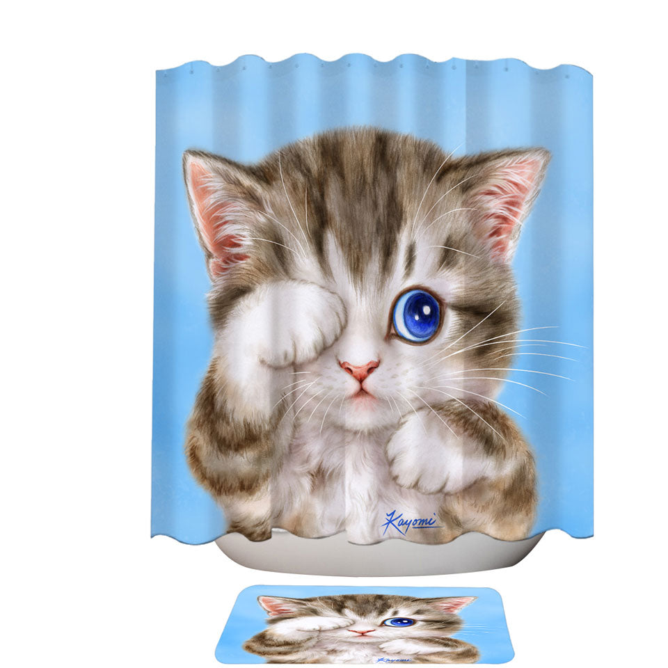 Adorable Fabric Shower Curtains Baby Blue Eyes Kitty Cat