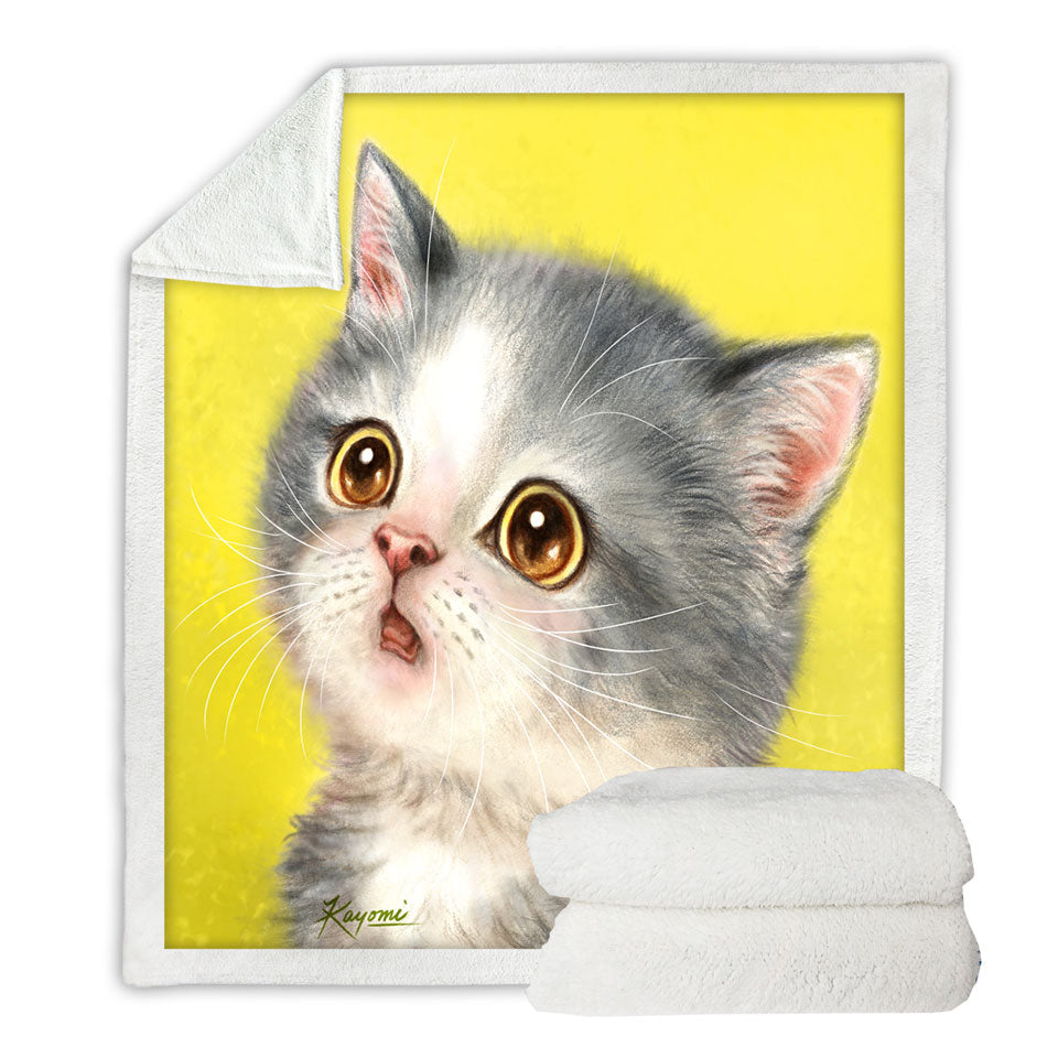 Adorable Fleece Blankets Staring Grey Kitty Cat