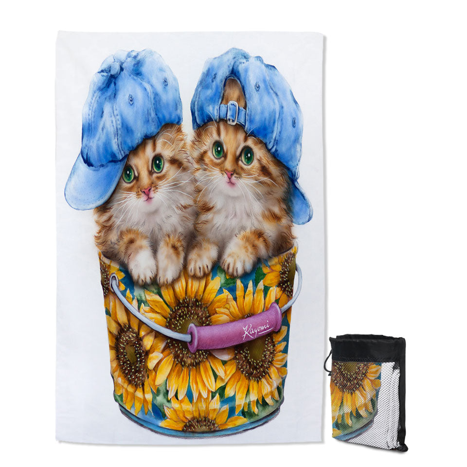 Adorable Funny Kittens Sunflower Bucket Quick Dry Beach Towel