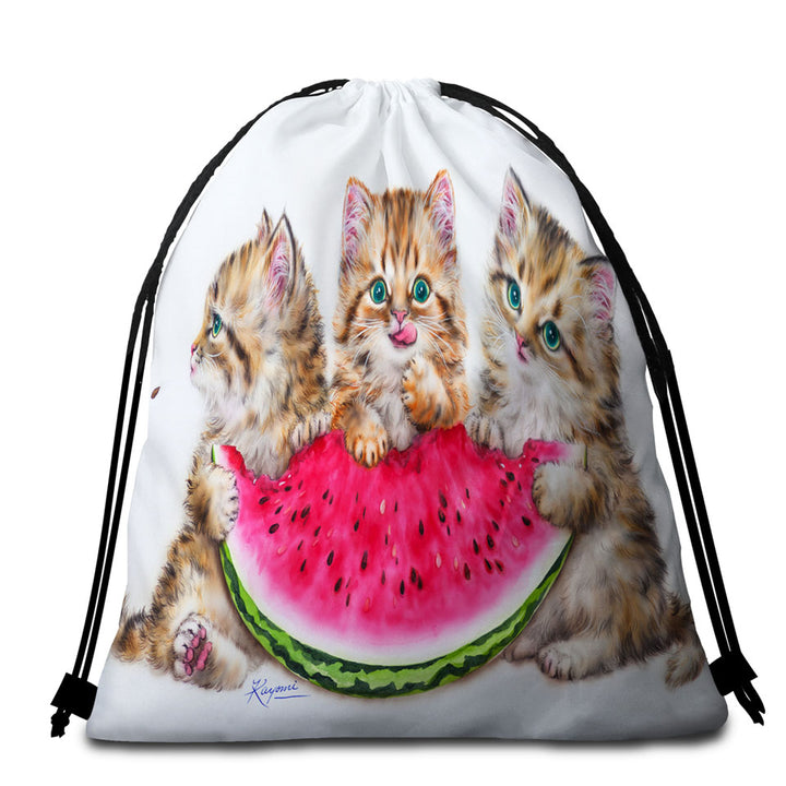 Adorable Funny Kittens Watermelon Beach Towel Bags Summer Treat