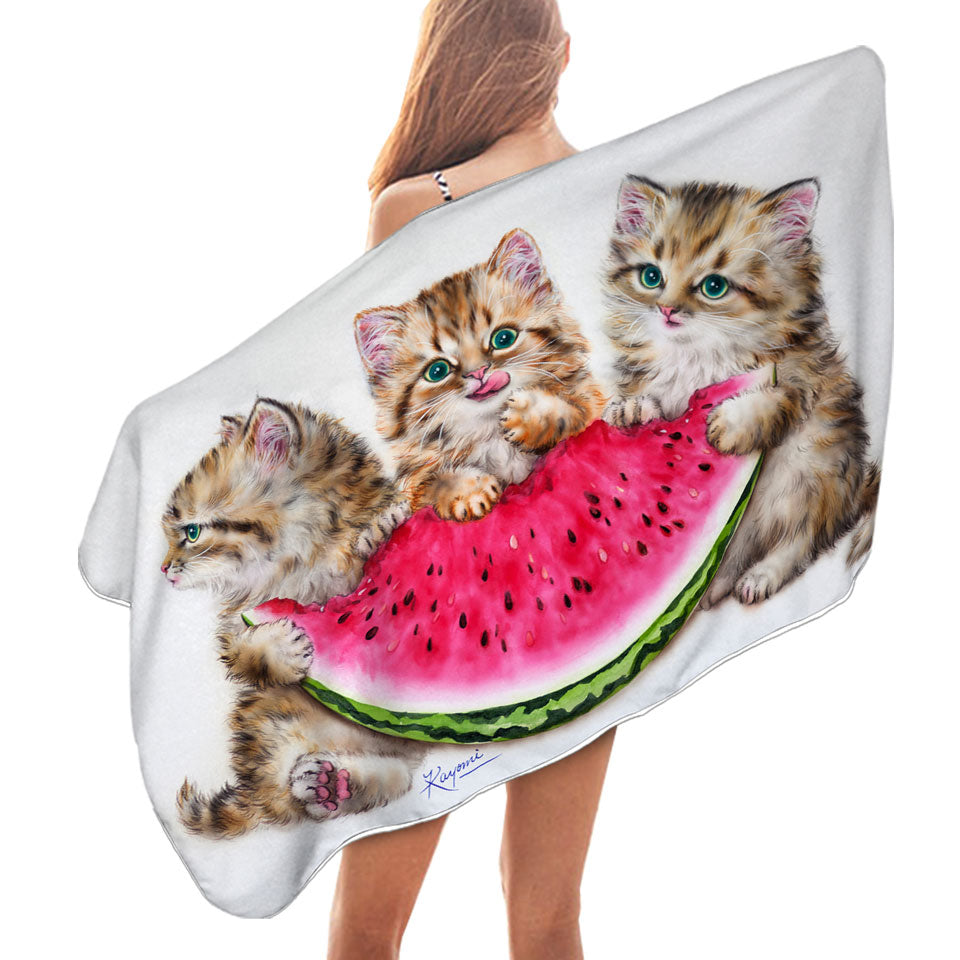 Adorable Funny Kittens Watermelon Beach Towels Summer Treat