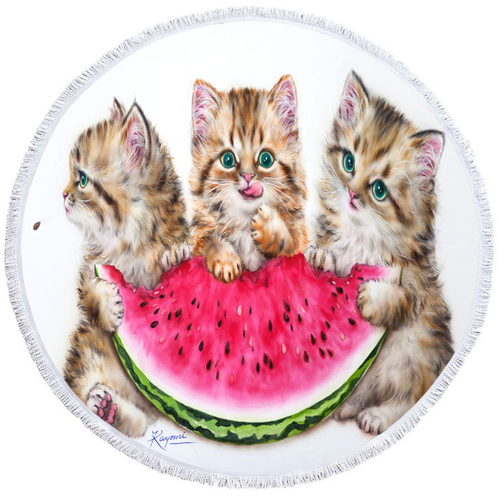 Adorable Funny Kittens Watermelon Circle Beach Towel Summer Treat
