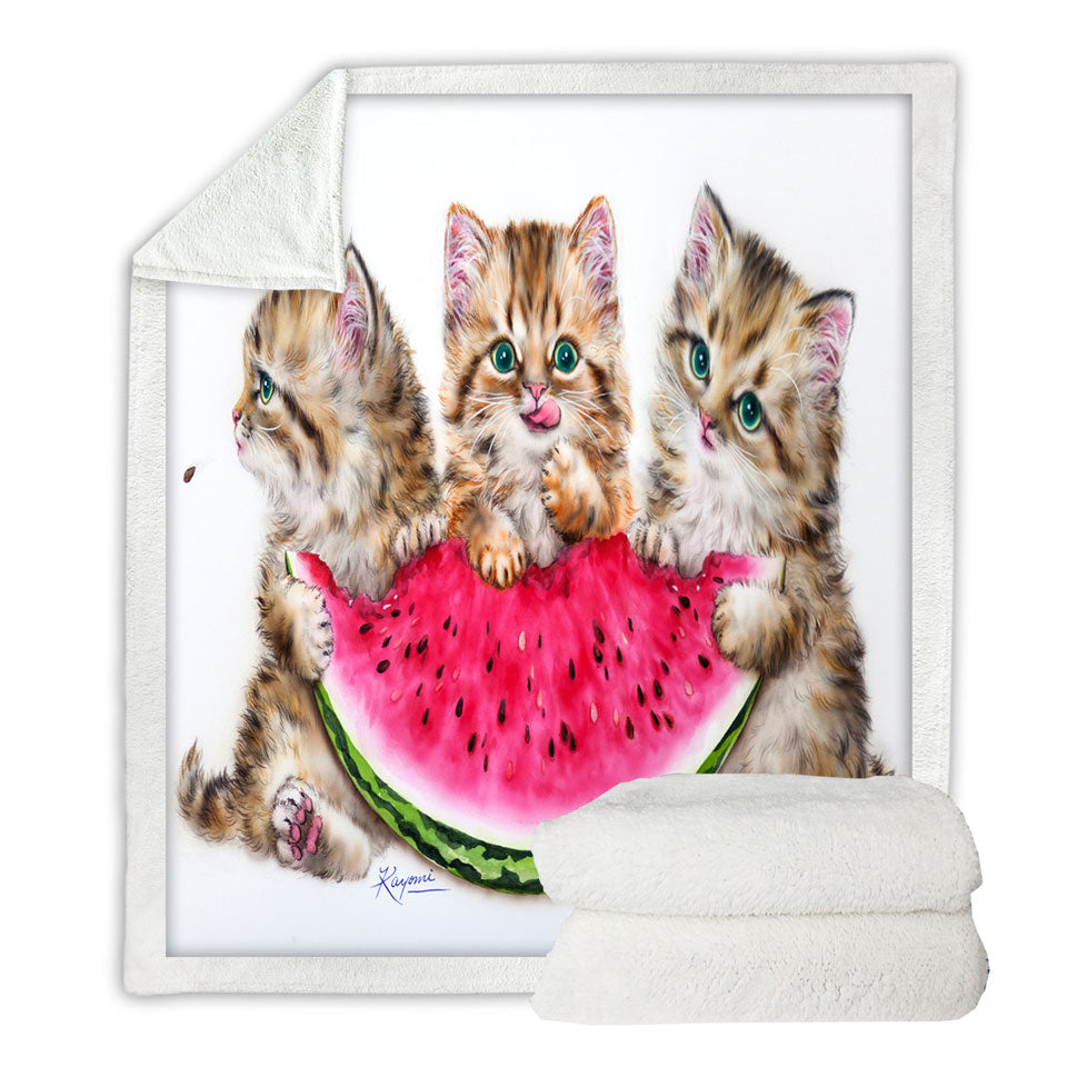 Adorable Funny Kittens Watermelon Fleece Blankets Summer Treat