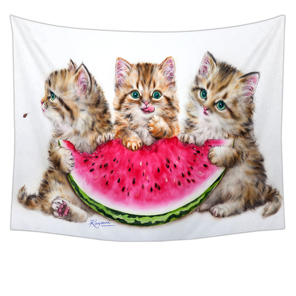 Adorable Funny Kittens Watermelon Tapestry Summer Wall Decor