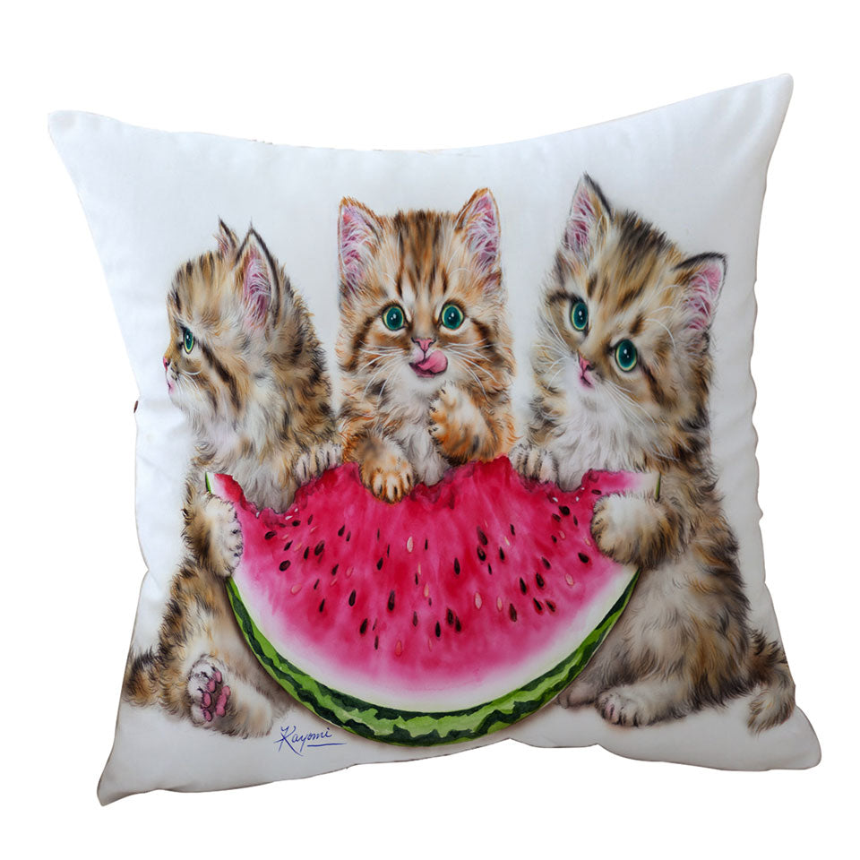 Adorable Funny Kittens Watermelon Throw Pillow Summer Treat