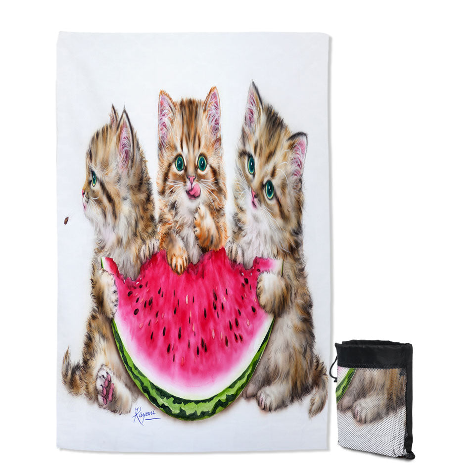 Adorable Funny Kittens Watermelon Unique Beach Towels Summer Treat