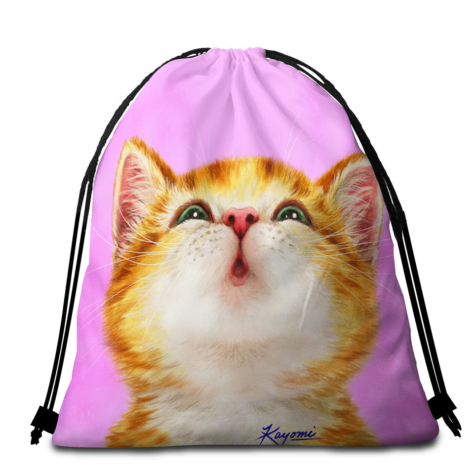 Adorable Ginger Kitty Cat Beach Towels Bags