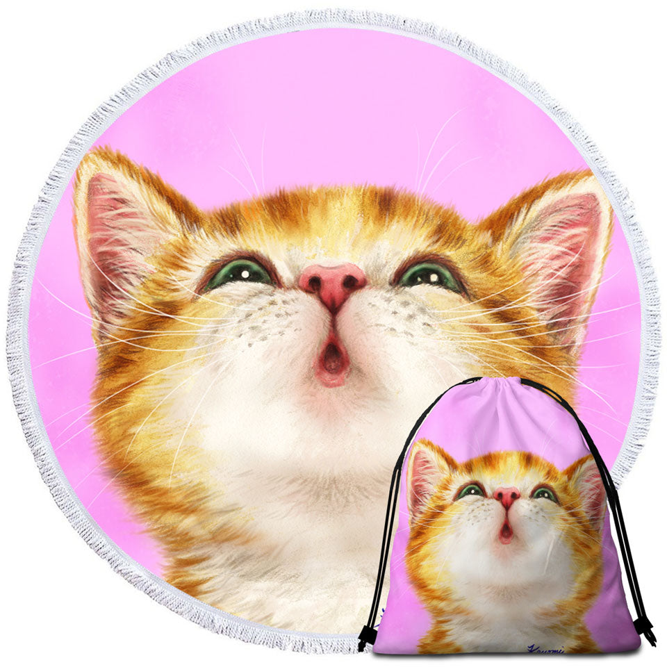 Adorable Ginger Kitty Cat Beach Towels