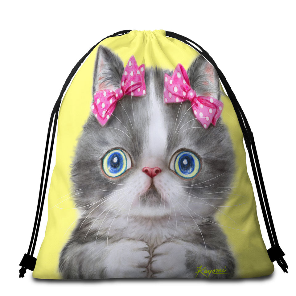 Adorable Grey White Girl Kitten Beach Towel Pack