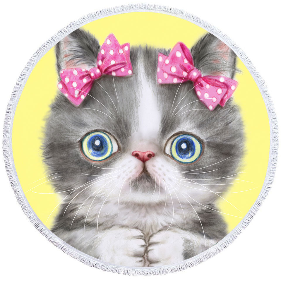 Adorable Grey White Girl Kitten Circle Beach Towel