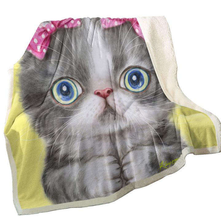 Adorable Grey White Girl Kitten Sherpa Blanket