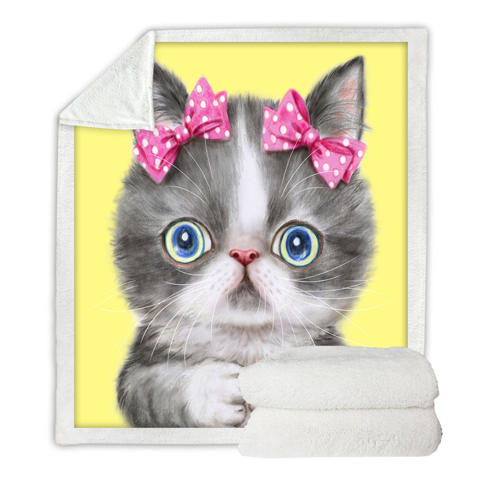 Adorable Grey White Girl Kitten Throw Blanket