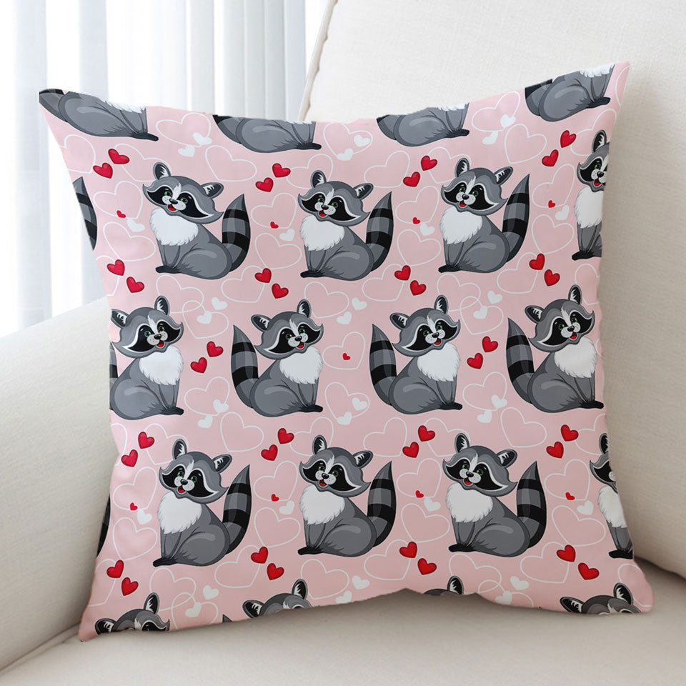 Adorable Heart Loving Raccoon Cushion