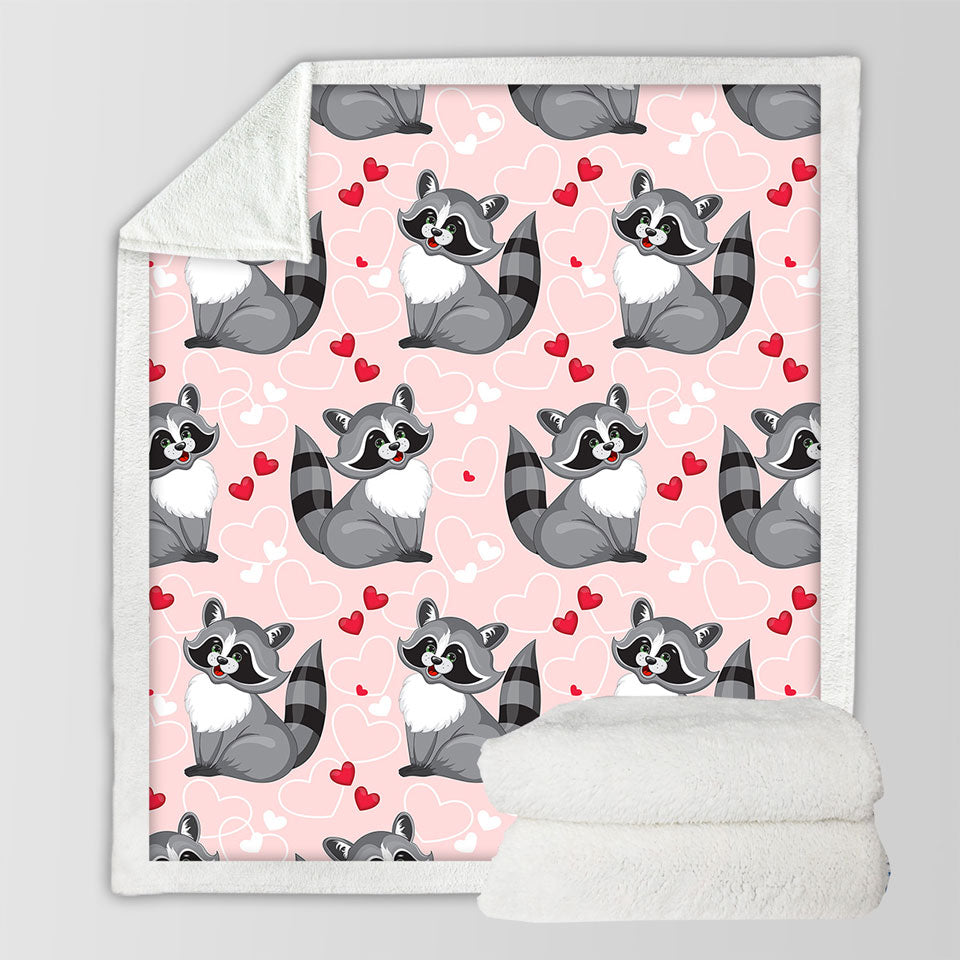 Adorable Heart Loving Raccoon Sherpa Blanket