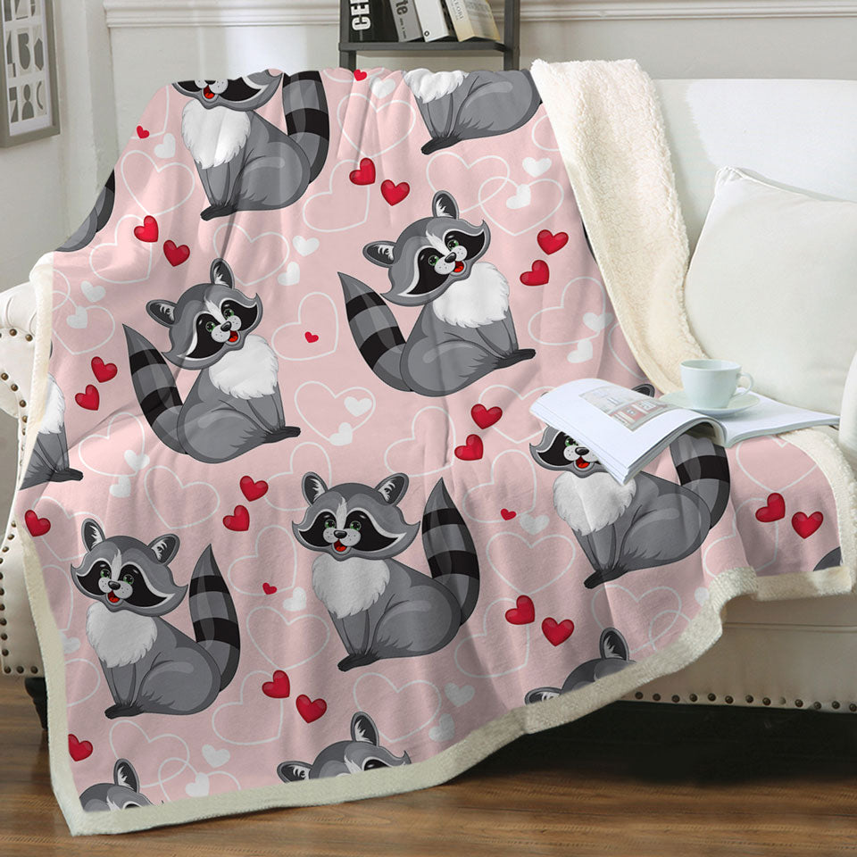 Adorable Heart Loving Raccoon Throw Blanket