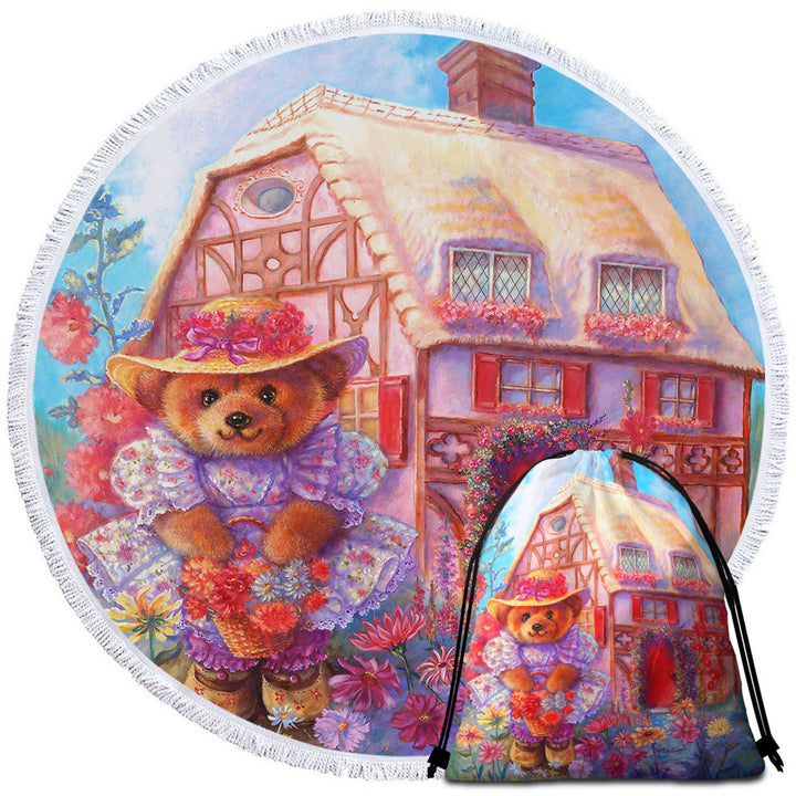 Adorable Kids Beach Towels Vintage Art Painting the Little Bear House