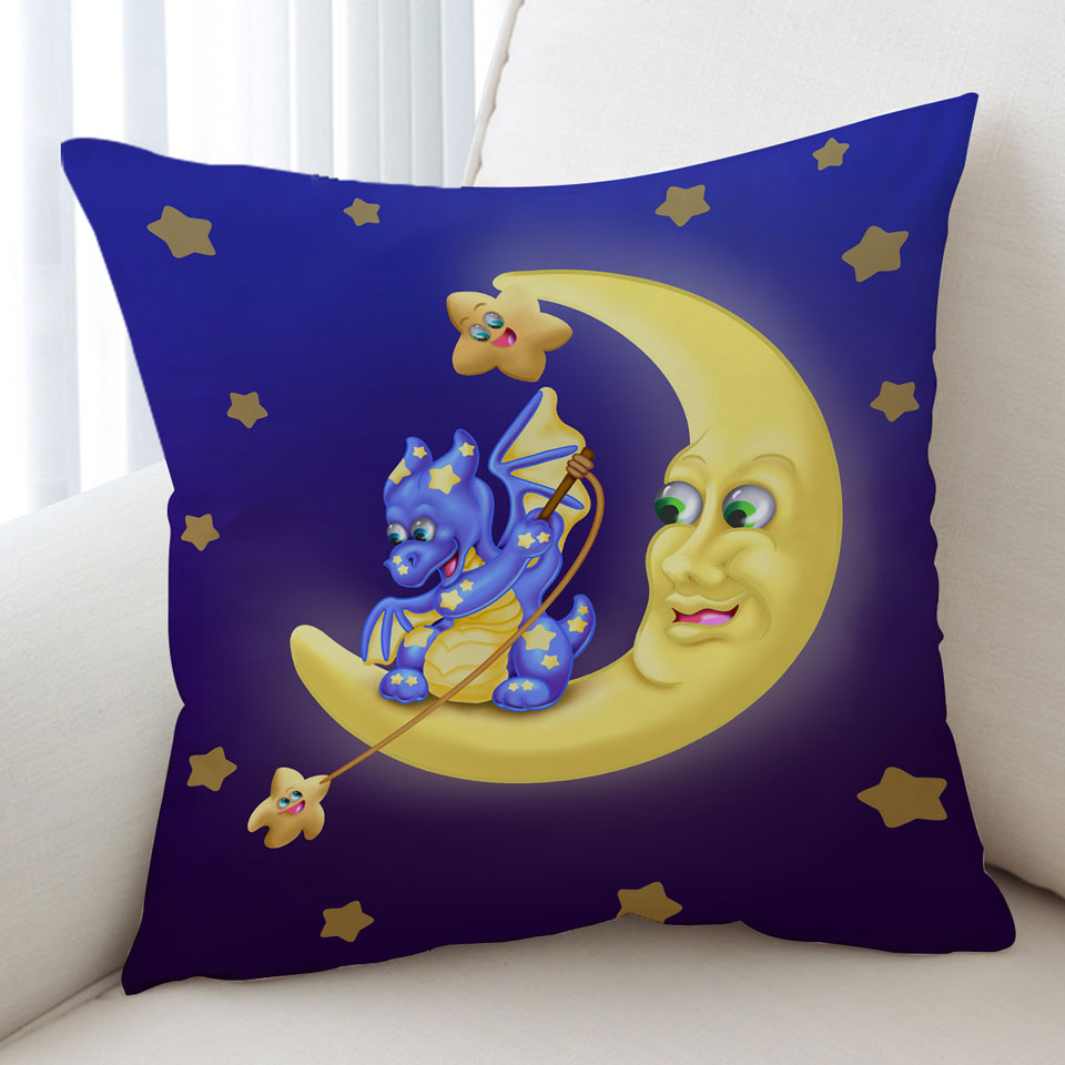Adorable Kids Cushions Baby Dragon on the Moon