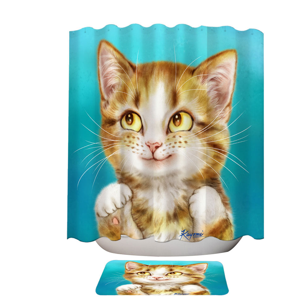 Adorable Kids Fabric Shower Curtains Smiling Tiger Tabby Kitty Cat