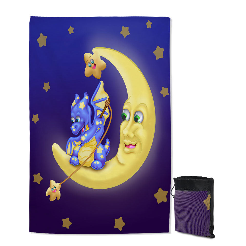 Adorable Kids Swimming Towels Baby Dragon on the Moon