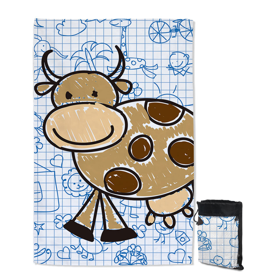 Adorable Kids Swimming Towels Drawing of a Cow