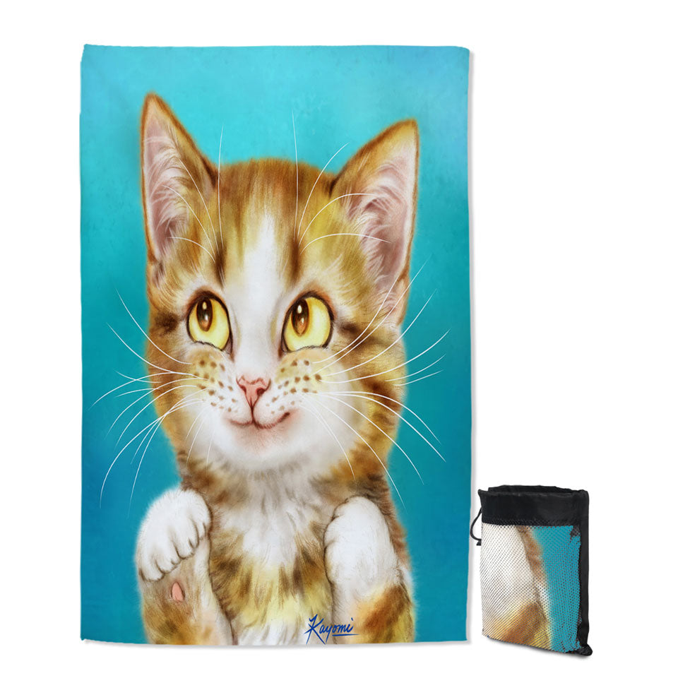 Adorable Kids Swimming Towels Smiling Tiger Tabby Kitty Cat