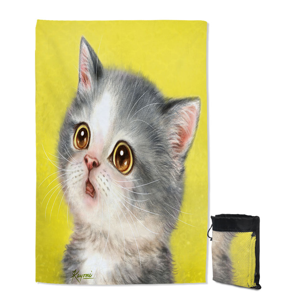 Adorable Kids Swimming Towels Staring Grey Kitty Cat