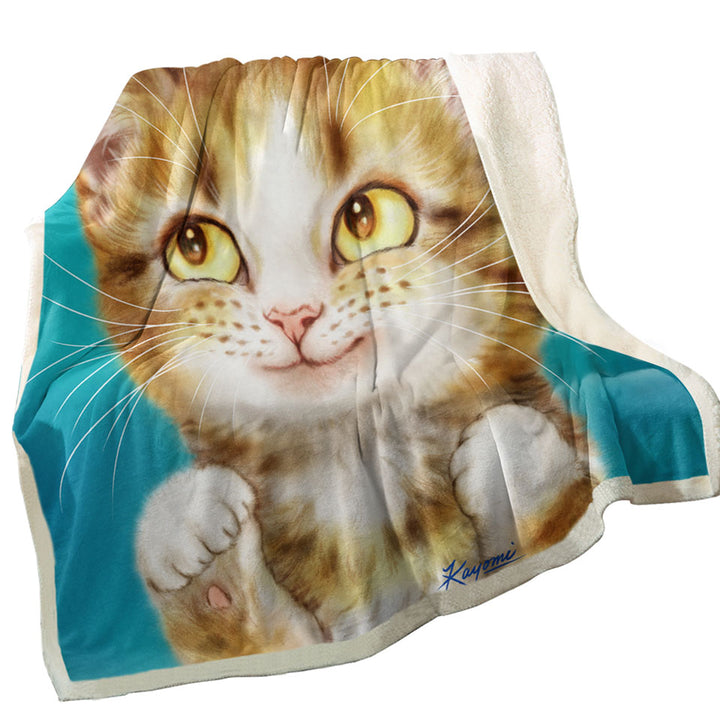 Adorable Kids Throw Blanket Smiling Tiger Tabby Kitty Cat