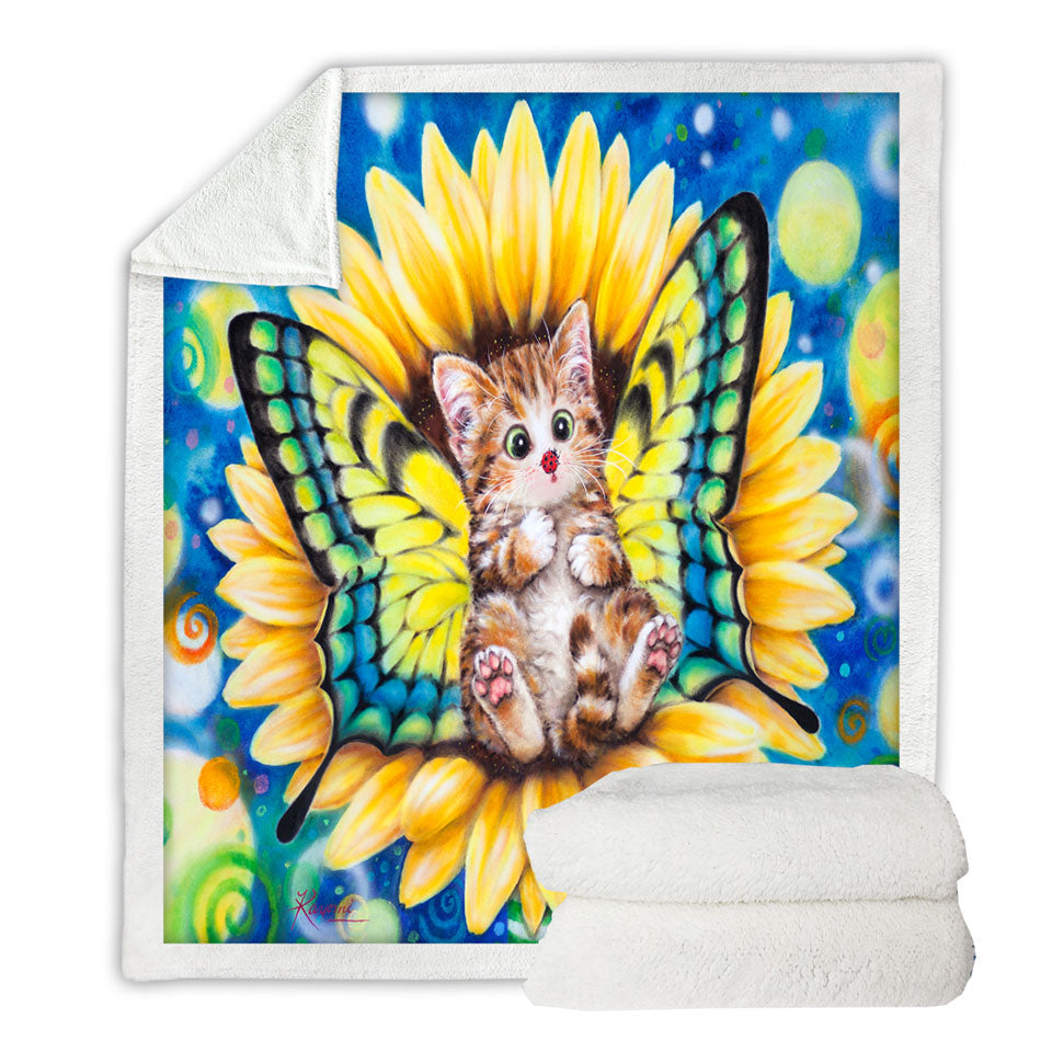 Adorable Kittens Lightweight Blankets for Kids Sunflower Fairy Cat