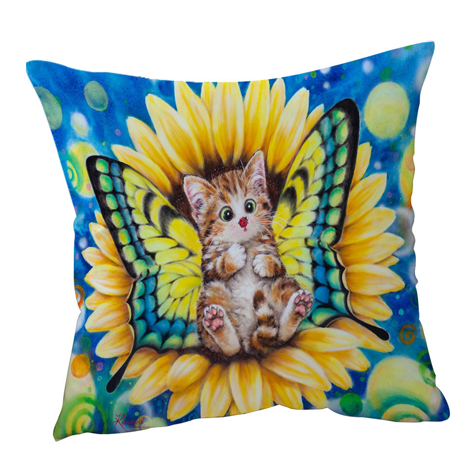 Adorable Kittens Throw Pillows for Kids Sunflower Fairy Cat