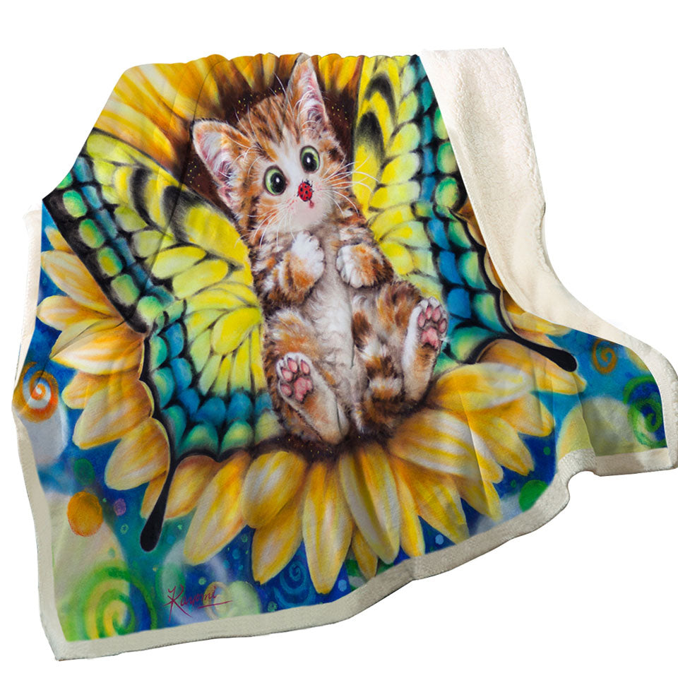 Adorable Kittens Throws for Kids Sunflower Fairy Cat