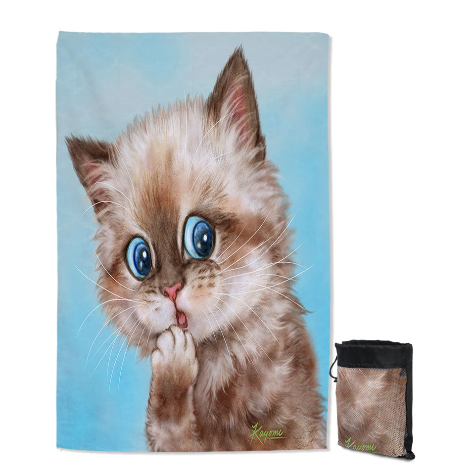 Adorable Lightweight Beach Towel Brown Tabby Kitten for Kids