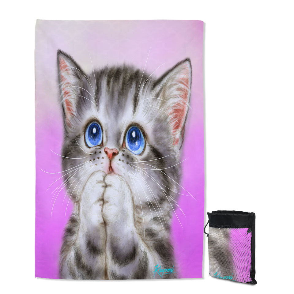 Adorable Lightweight Beach Towel Kitten Begs for Love Cute Cats Painting