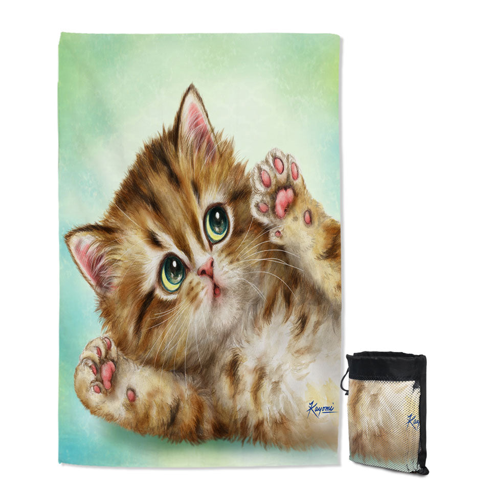 Adorable Lightweight Beach Towel with Kittens Art Relaxing Kitty Cat