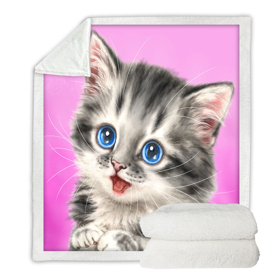 Adorable Lightweight Blankets Painted Cats Baby Blue Eyes Grey Kitty